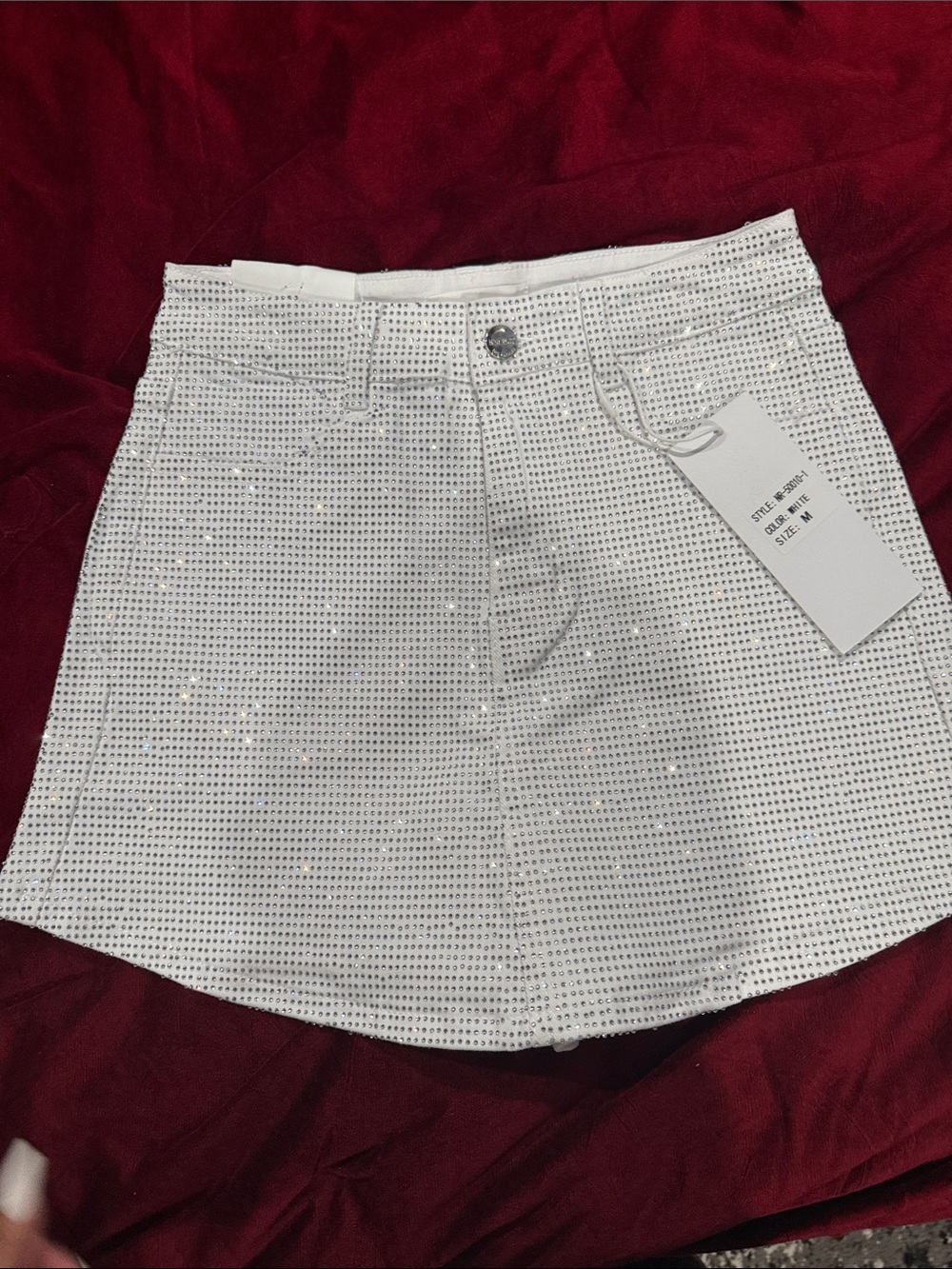 White Sequin Mini Skort